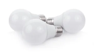 close up light bulbs white background